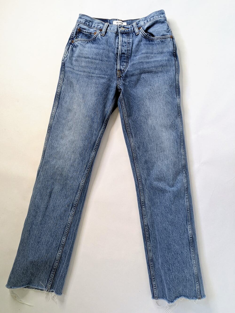 Re/Done 90s High Rise Loose Jeans 27 Blue Medium Vain Cotton Raw Hem Button Fly